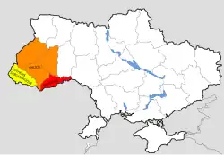 Carte où apparaissent colorées trois régions de l'ouest.