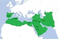 Carte du califat omeyyade à son apogée.