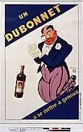 Affiche de Dransy où l'on voit, en particulier, l'étiquette de la bouteille et sa mise en abyme.