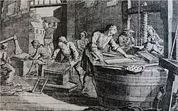 Un moulin à papier au XVIIIe&nbsp;siècle.