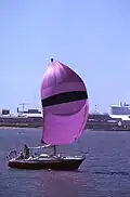 Un voilier sous spinnaker dans la baie de La Rochelle.