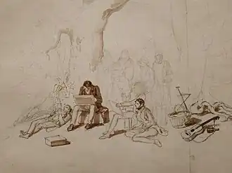 Une séance de croquis à Leigh Woods, vers 1828, crayon et sépia sur papier, Bristol museum art Gallery