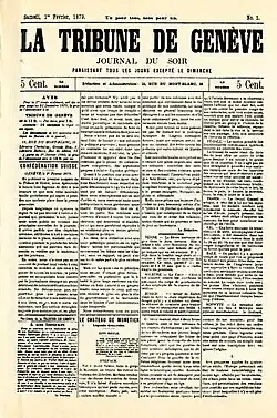 Copie de la première une de la Tribune de Genève