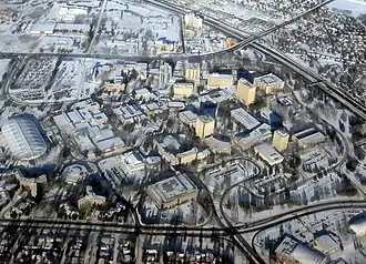 Vue aérienne des bâtiments de l'Université de Calgary