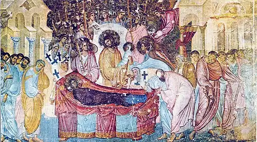 Fresque de la Dormition de la Mère de Dieu.