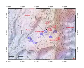 Carte topographique détaillant la position des forces en présence lors de la tentative d'encerclement.