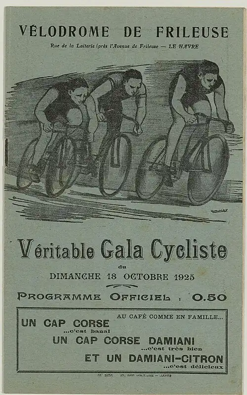 Programme du gala cycliste du vélodrome de Frileuse, 1925