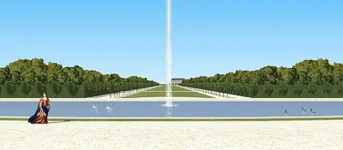 Vue depuis le bout de la perspective de Villeneuve-le-Roi, depuis la grille, en se retournant vers le château, vers 1710.