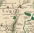 Extrait de la carte de Jaillot en 1706 pour l'évêque du Mans montrant Vaiges et son grand étang sur la Vaige.