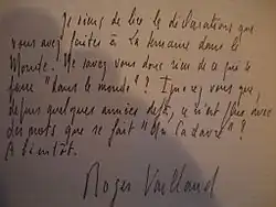 Brouillon d'une lettre à André Breton, 1948, sur le cadavre exquis.