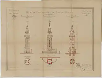 Plan du projet de construction de la tour de l'horloge en 1895.