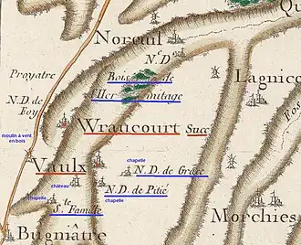 Carte de Cassini du secteur vers 1750.