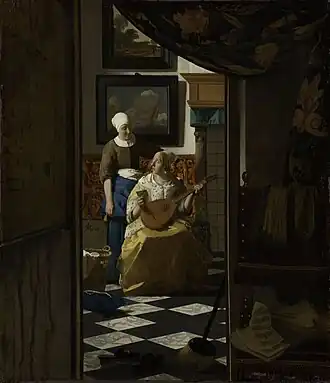 Johannes Vermeer, La Lettre d'amour, vers 1669-1670, 44&nbsp;×&nbsp;38,5&nbsp;cm, Amsterdam, Rijksmuseum.