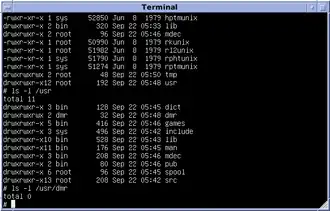 Unix version 7 fonctionnant sur un PC avec un émulateur de PDP-11