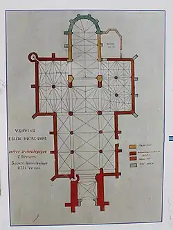 Plan de l'église avec époques de construction.