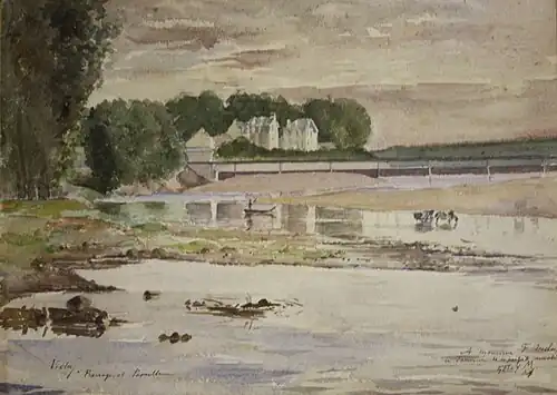 Vichy : barrage et passerelle, aquarelle, 1904.