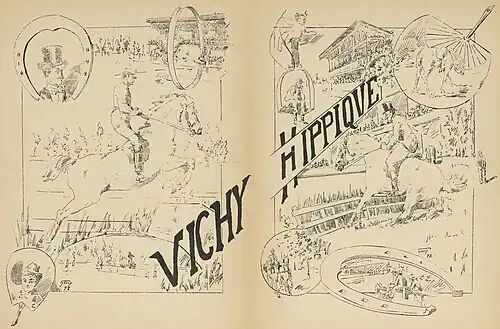 Dessin à propos du concours hippique de Vichy (Vichy-Élégant, 7 juillet 1892).
