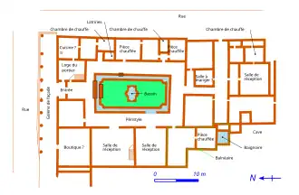 Plan en couleur de la maison au grand péristyle