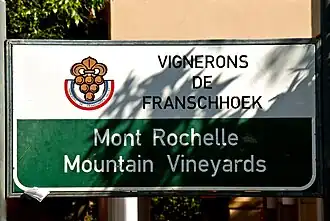 Panneau indicatif des Vignerons de Franschhoek.