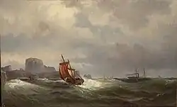Bateau de pêche et vapeur au large de la Côte Rocheuse (1870)