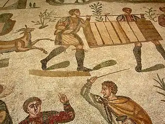 La chasse, mosaïque de style africain (critère stylistique des ombres portées).