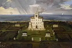 C'est dans cette villa Chigi-Sacchetti qu'ont été tournées les scènes de la partie de cartes et de la flagellation (peinture du XVIIe&nbsp;siècle).