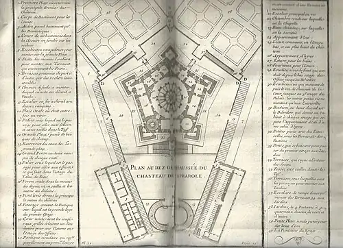 Plan de la Villa Farnese à Caprarole (Italie), réédition de 1720 chez Jean Mariette, par Daviler.