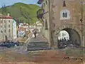 Village espagnol, huile sur toile.