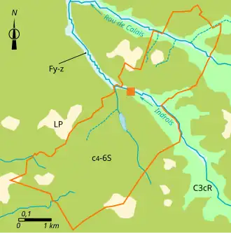 Carte schématisant en couleurs différentes le zonage géologique d'un territoire