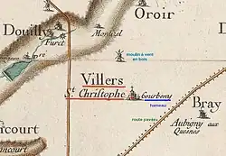 Carte de Cassini du secteur de Villers-Saint-Christophe. (vers 1750)