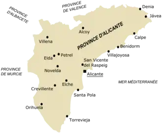 Principales villes de la province d'Alicante