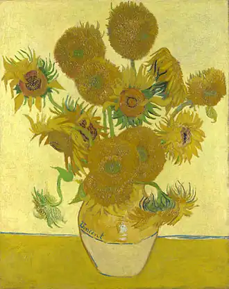 Les Tournesols, 1888, huile sur toile (93&nbsp;×&nbsp;73&nbsp;cm), Londres, National Gallery (F454/JH1562).