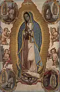 La Vierge de Guadalupe avec les 4 apparitions. Auteur inconnu, vers 1700.