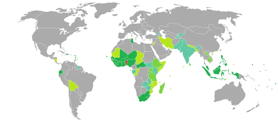 Carte des pays requérant (ou non) un visa