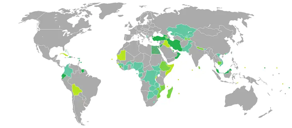 Carte des pays requérant (ou non) un visa