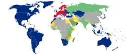 Carte du monde colorée selon les exigences en matière de visa pour les citoyens du Liechtenstein