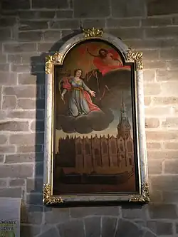 Sainte-Barbe protégeant l'église Notre-Dame, tableau de Philippe Matorzec.