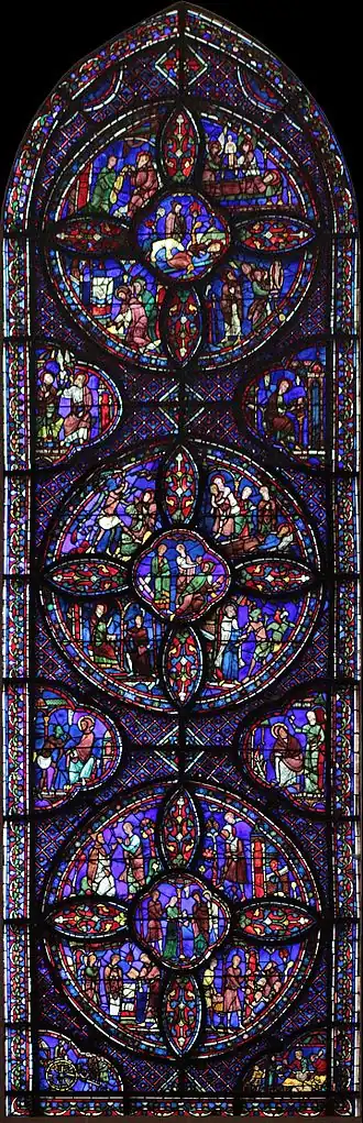 Vitrail de l'histoire de saint Antoine de Chartres, 1215-1220.