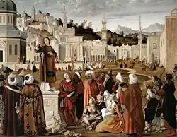 Vittore Carpaccio dans la prédication de saint Stéphane[Lequel&nbsp;?] s’inspirant de la ville d’Ancône telle qu’en 1514 pour sa représentation de Jérusalem