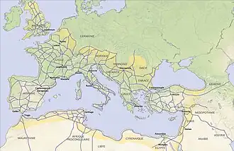 Les voies romaines dans l'Empire romain vers 117 ap.J.-C.