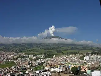 Vallée d'Atriz avec le volcan Galeras au fond.