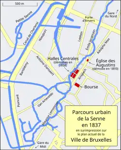 Plan de la situation avant le voûtement de la Senne