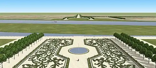 Vue restituée depuis le Belvédère du château de Maisons au milieu du XVIIe&nbsp;siècle.