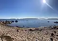 Vue vers le sud depuis la plage de Mellsten en septembre 2021.