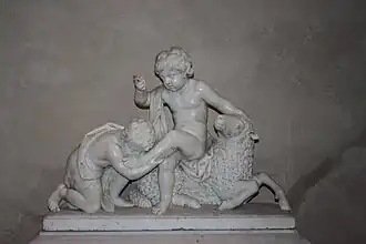 Saint-Jean-Baptiste embrassant le pied de l'Enfant Jésus assis sur un mouton, XVIIe&nbsp;siècle, 1516, offert par le Pape Léon X à Francois 1er.