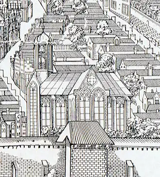 L'église abbatiale Saint-Jean dans le panorama de Lübeck d'Elias Diebel au XVIe&nbsp;siècle