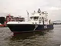 Bateau de patrouille Hessen 7 de la Wasserschutzpolizei Hessen sur le Main près de Frankfurt.
