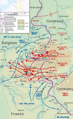 Carte des mouvements lors de la bataille des Ardennes