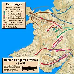 Campagnes dans le pays de Galles, dont celles d'Agricola (77-78)