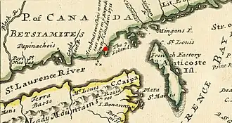 L'endroit approximatif du site de la catastrophe sur une carte de 1733.